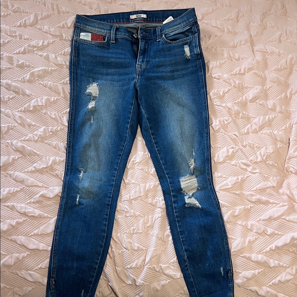 Tommy Hilfiger Blue Distressed Skinny Jeans